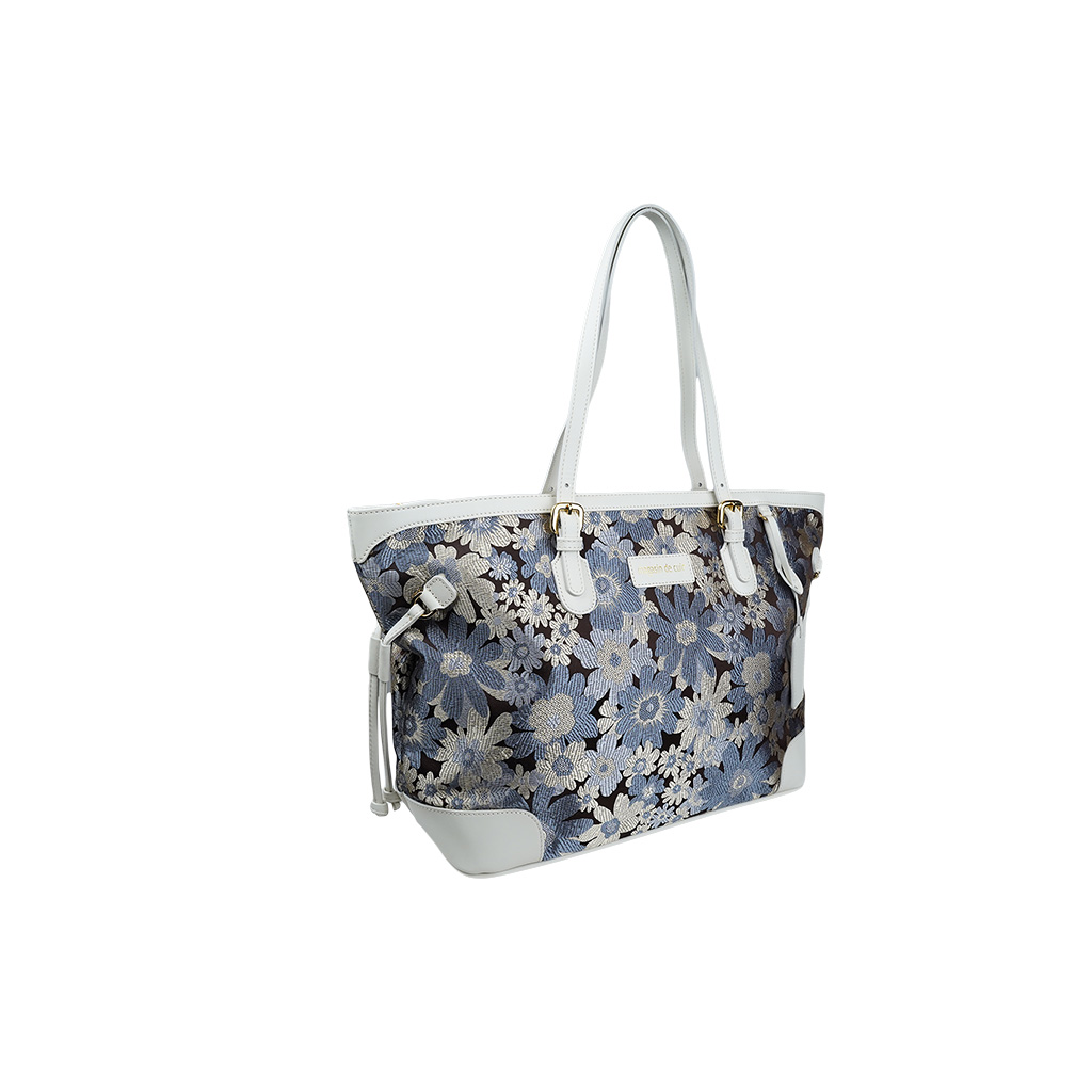 Magasin de Cuir: Silk and genuine cowhide tote bag - Gray x White