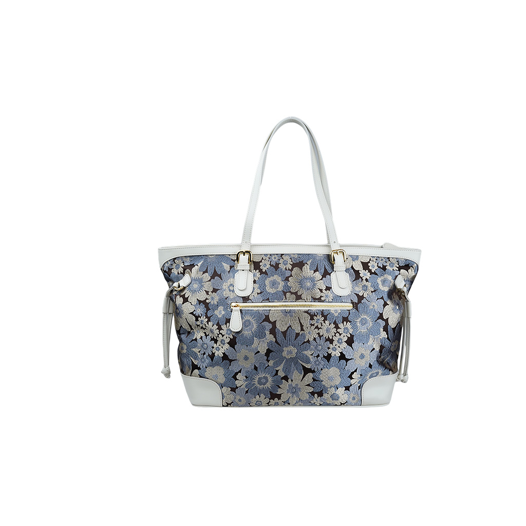 Magasin de Cuir: Silk and genuine cowhide tote bag - Gray x White